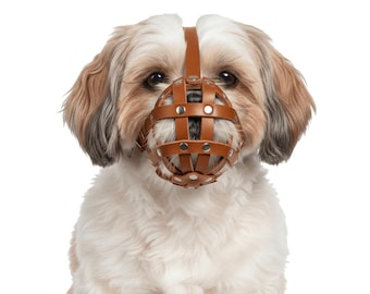 Leather Dog Muzzle for Pug and other flat face faced short snout dog's Champion
