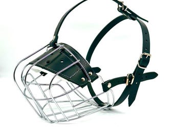 Large Leather & Metal Basket Dog Muzzle | Fits Amstaff, Pitbull, Staffy | Strong Metal - Comfortable Leather