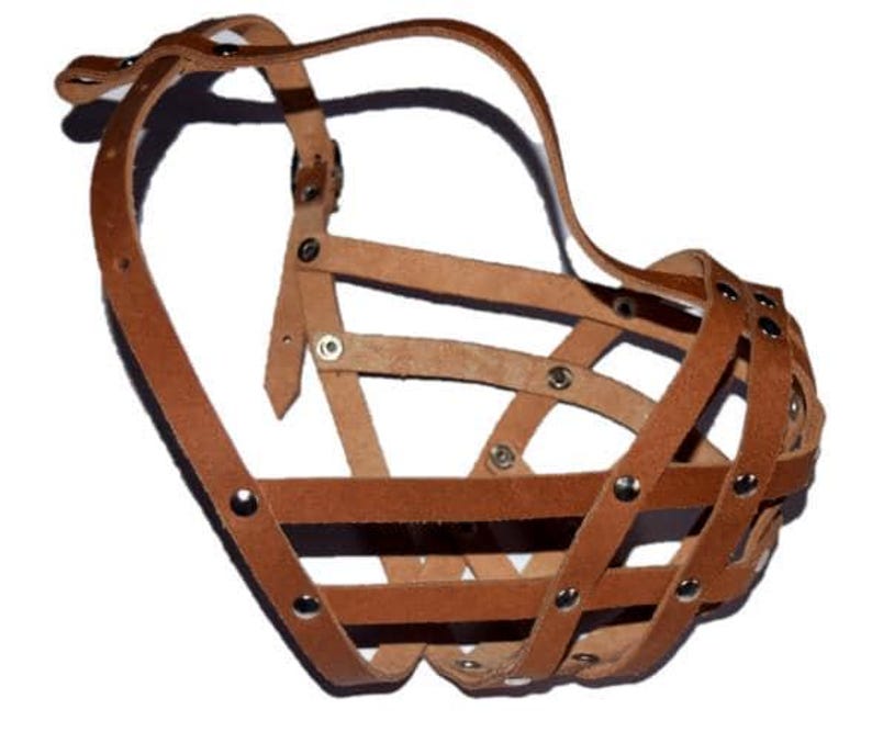 Light leather Dog Muzzle for French Bulldog "Frenchies" Brown