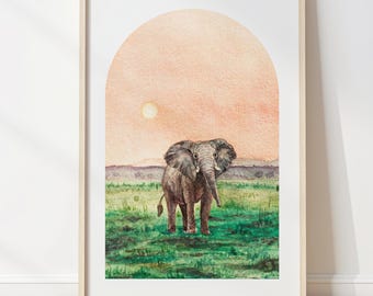 Golden Hour Elephant Giclée Fine Art Print | Watercolor Painting Reproduction Sarah Niemann