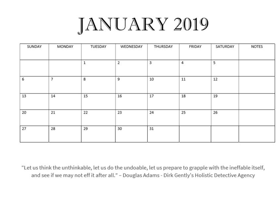 Printable Minimalist 2019 Calendar With Science Fiction Quotes - Etsy