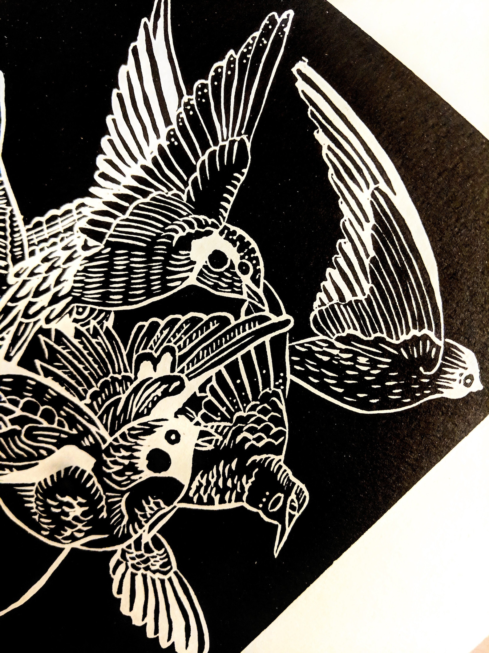 Linocut Print Bird Print Bird Linocut Human Form Art Faceless Art