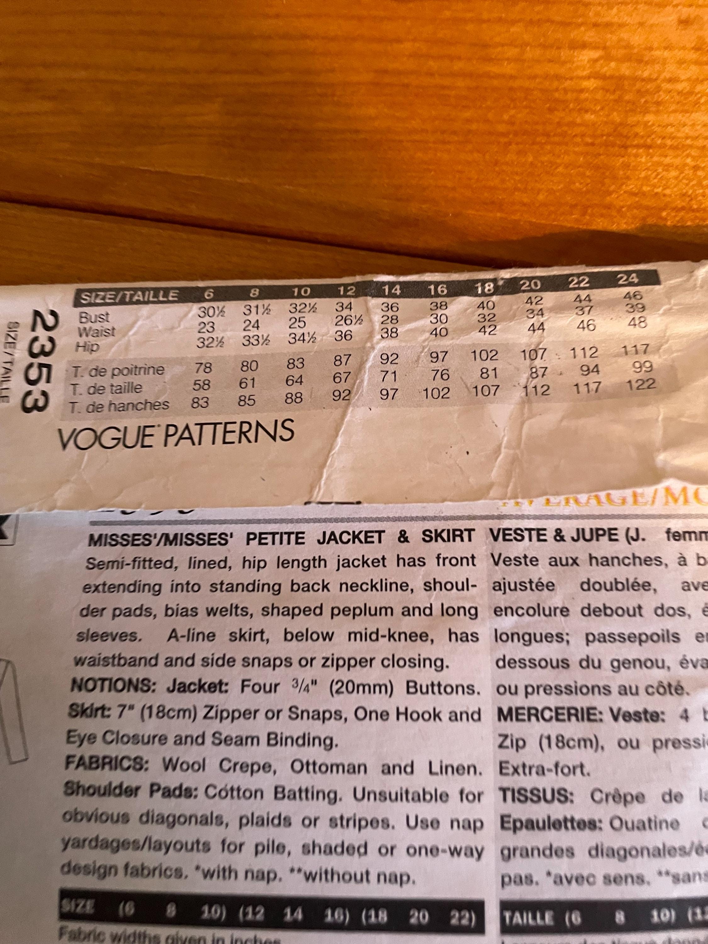 Vogue Vintage Suit Pattern - Etsy