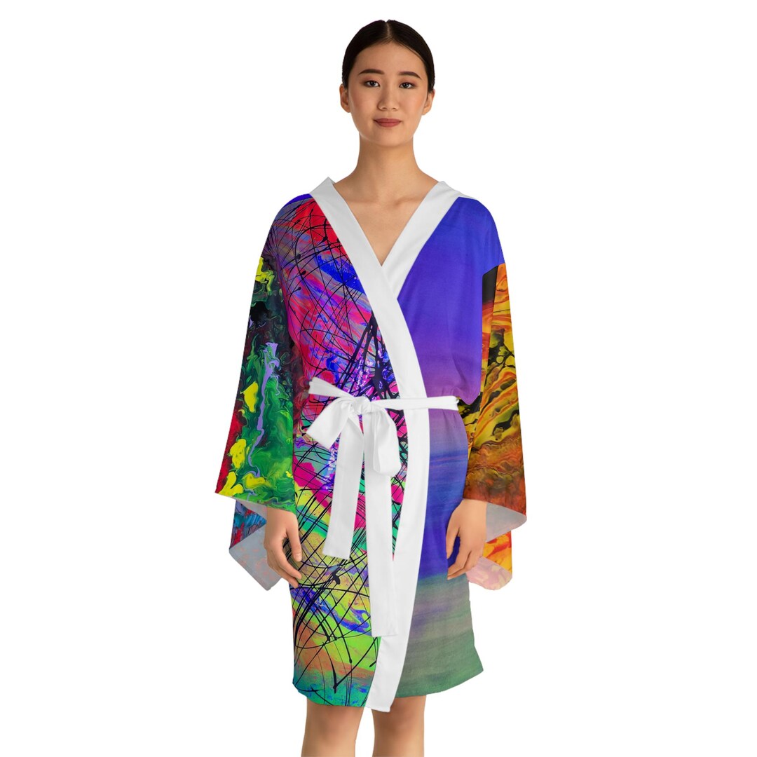 Painted Robe Abstract Fluid Art Kimono Robe | Colorful Painted Pattern Long Sleeve ...