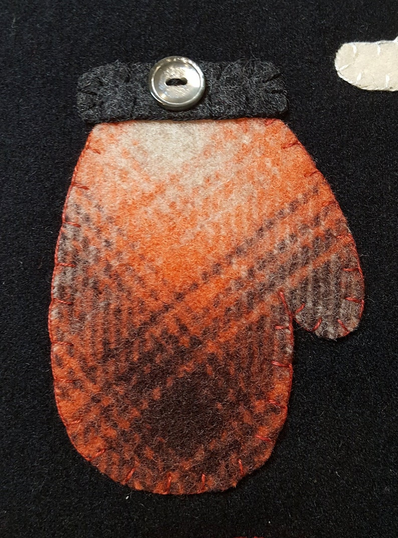 wool applique pattern wwool kit #CQD101 Wooly Mittens by Cabin Queen Designs