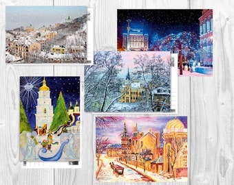 Postcard set of 5 postcards with photo city views of Kyiv Ukraine, Kiev, postcross post cards