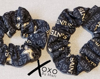 BOGO New Orleans SAINTS inspired Hair Scrunchies Scrunchie Tie elastic headband back ponytail holder bun Black Gold Black  Grey Football