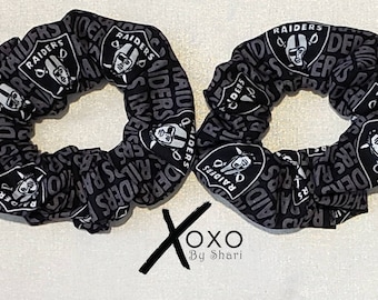 BOGO Las Vegas Raiders inspired Hair Scrunchies Scrunchie headband tie back ponytail holder bun Football Sports Formerly Oakland