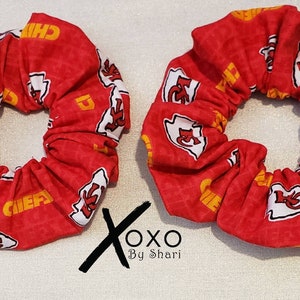 BOGO Kansas City Chiefs inspired KC Hair Scrunchies Scrunchie headband tie back ponytail holder bun Red Arrowhead White Football Sports