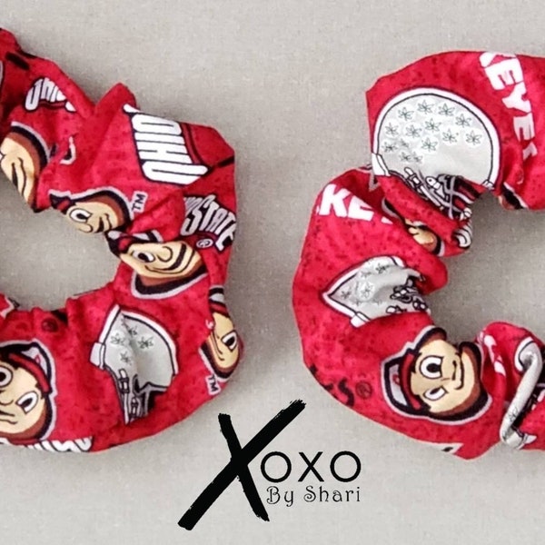 BOGO Ohio State University Buckeyes OSU inspired Hair Scrunchies Tie headband back ponytail holder bun Brutus Buffalo Check Red Black plaid