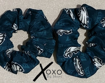 BOGO Philadelphia EAGLES inspired Scrunchies Scrunchie Tie elastic headband back ponytail holder bun Green White Football