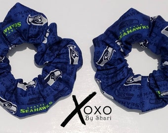 BOGO Seattle Seahawks inspired Scrunchies Scrunchie Tie elastic headband back ponytail holder bun Blue Silver Green Navy Football