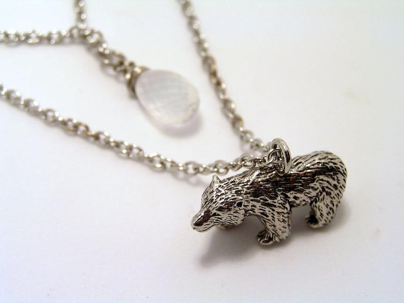 N2276 Charm Necklace Polar Bear Jewelry Polar Bear Necklace with Ice Quartz Australian Sellers Two Strand Necklace IceQuartz Necklace