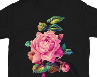 Beautiful Victorian Pink Rose Art, Soft Style Lightweight Unisex T-Shirt, Red Rose T-Shirt, Vintage Rose T-Shirt, Rose T-Shirt
