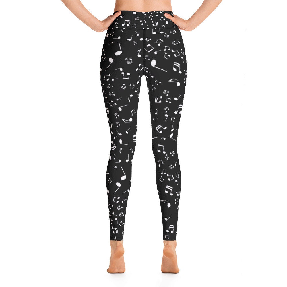 Black and White Tossed Musical Notes Yoga Leggings High Waist - Etsy