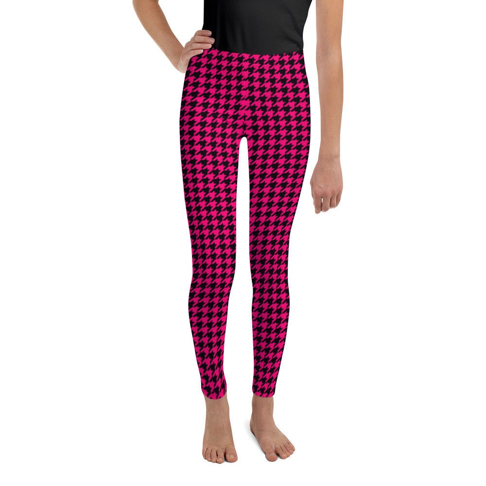 Pink and Black Houndstooth Youth Leggings Hand Sewn Youth - Etsy UK