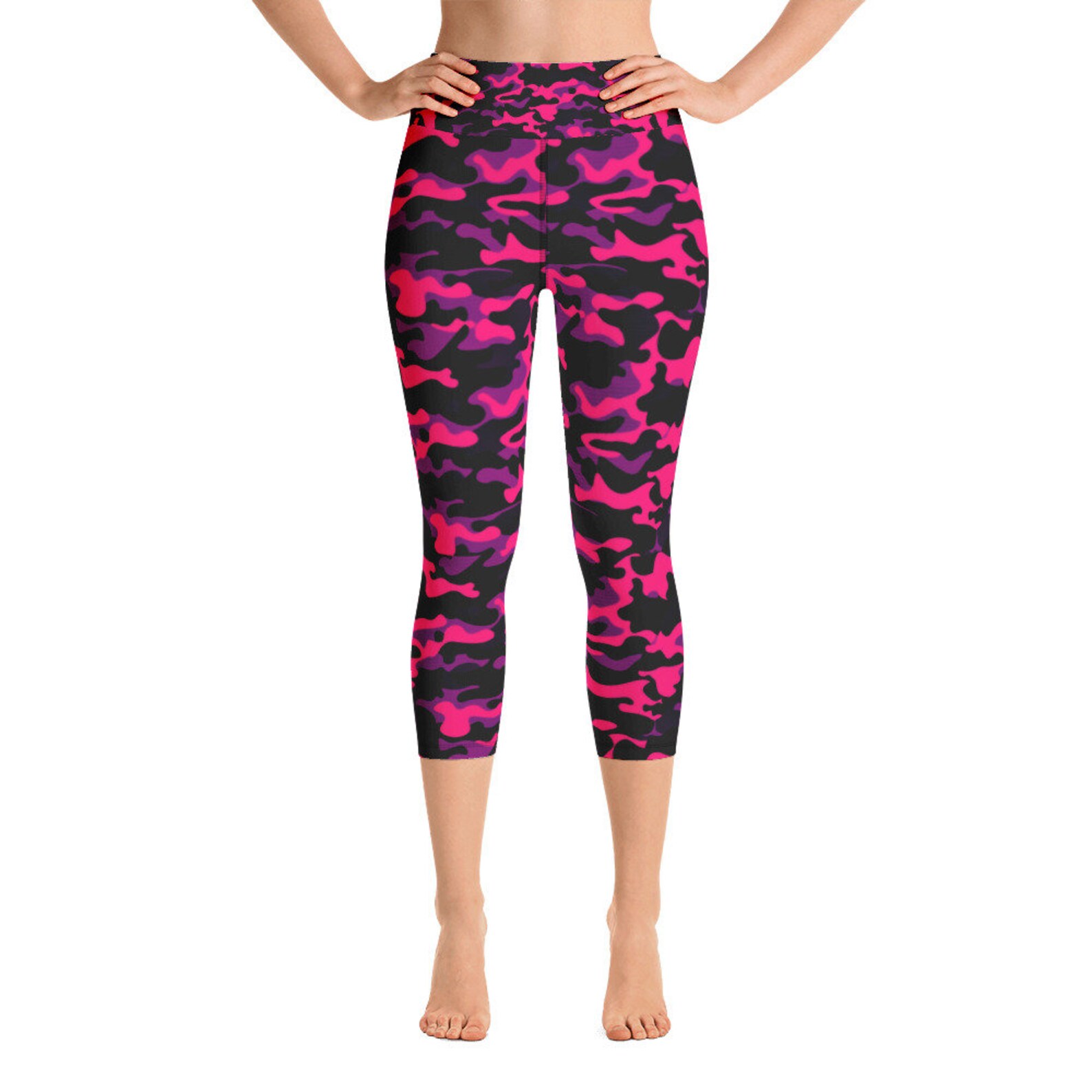 Hottest Pink and Black Camouflage Yoga Capri Leggings High - Etsy