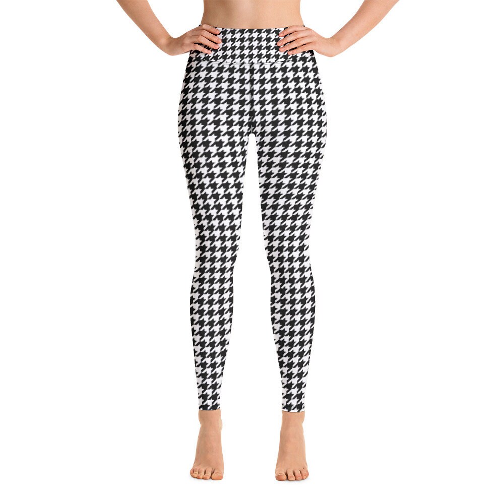 Black and White Houndstooth Yoga Leggings High Waist Hand Etsy