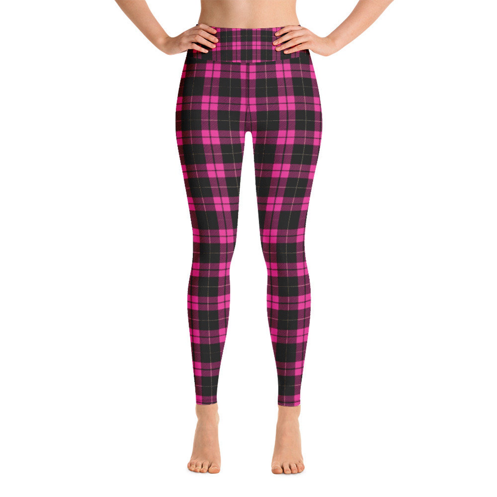 Hot Pink and Black Prep Plaid Yoga Leggings High Waist Hand - Etsy UK