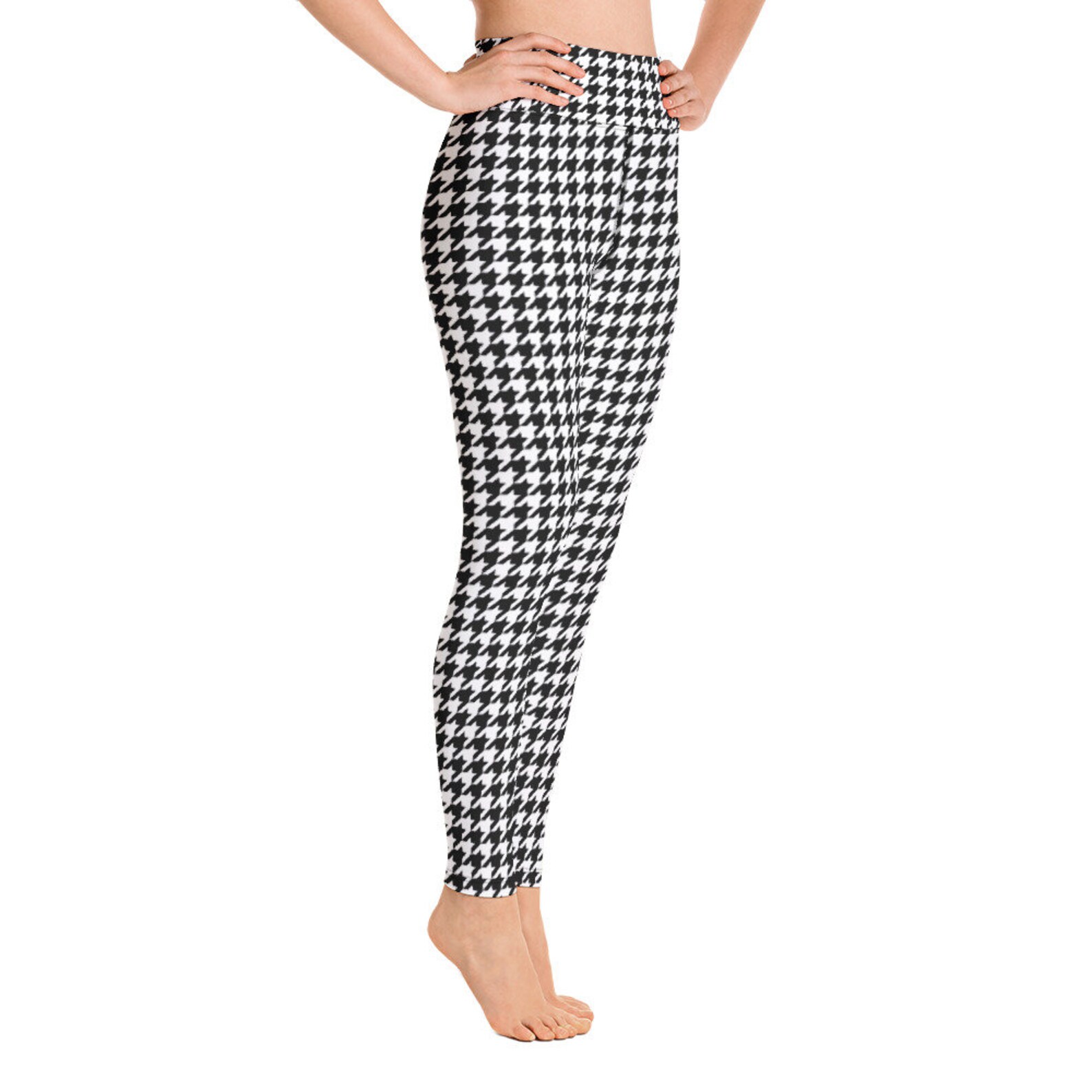 Black and White Houndstooth Yoga Leggings High Waist Hand Etsy