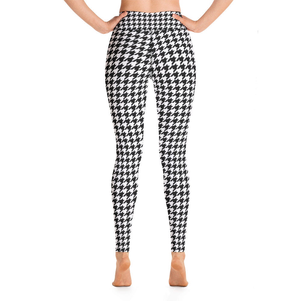 Black and White Houndstooth Yoga Leggings High Waist Hand Etsy