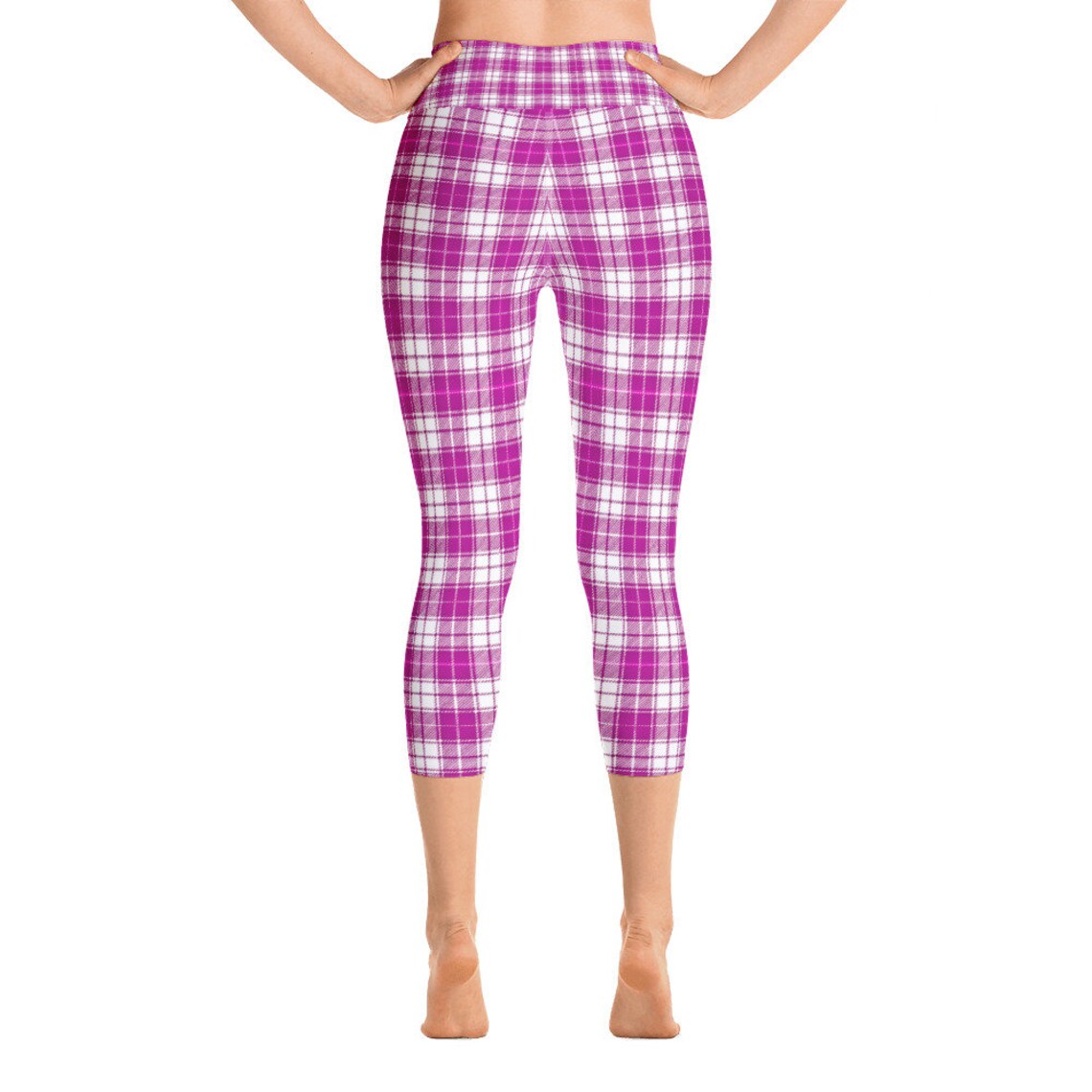 Pretty Pink And White Check Plaid Yoga Capri Leggings High - Etsy France