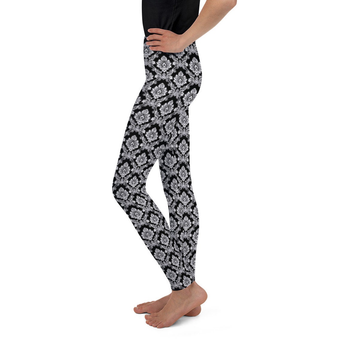 Black and White Damask Youth Leggings Hand Sewn Leggings for Etsy