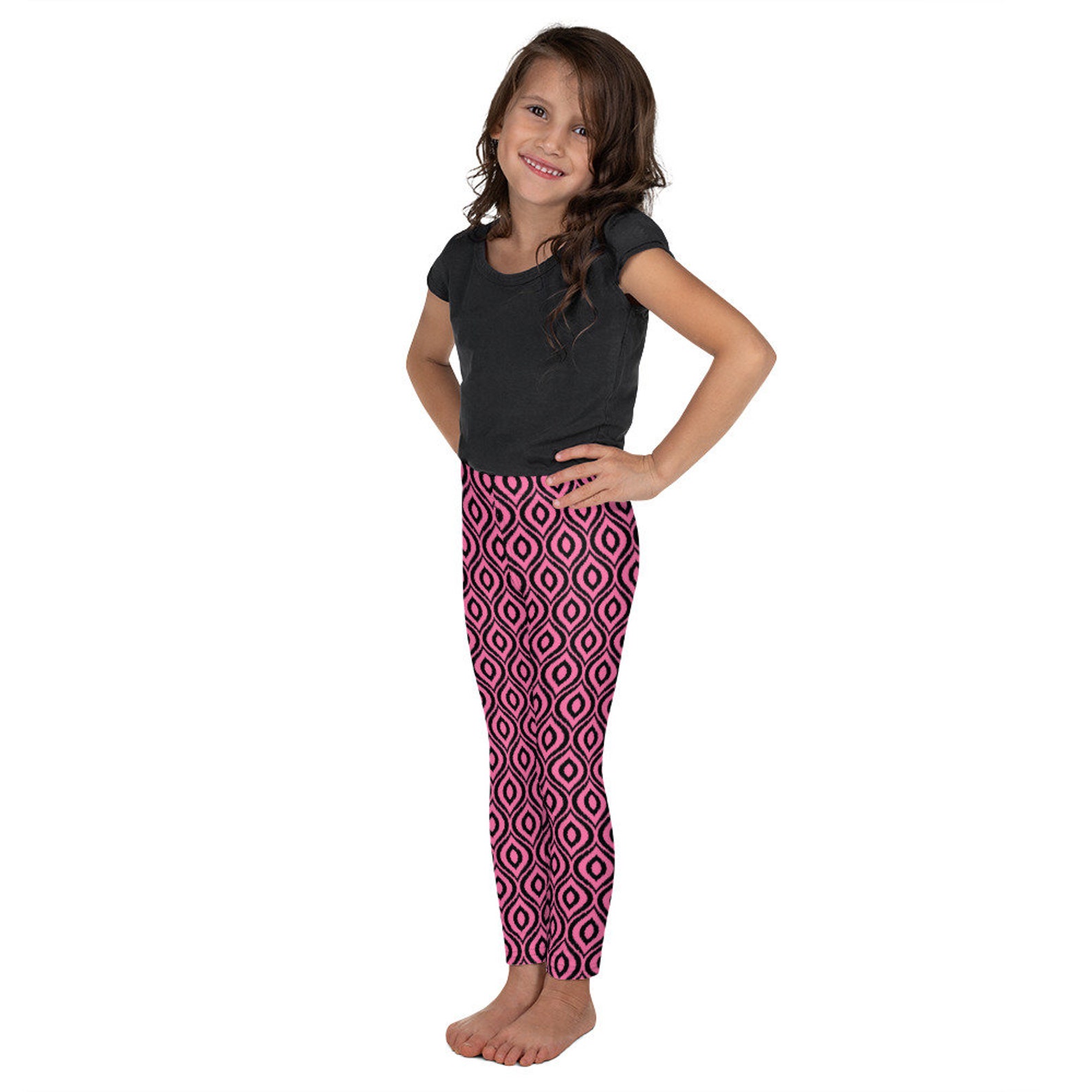 Pink and Black Diamond Damask Kid's Leggings Hand Sewn Etsy