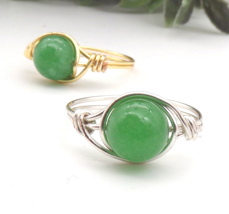 Wire Wrapped Green Aventurine Gemstone Ring Crystal Ring Wire Wrapped Crystal For Women For Healing Wire Wrap Rings Aventurine Ring