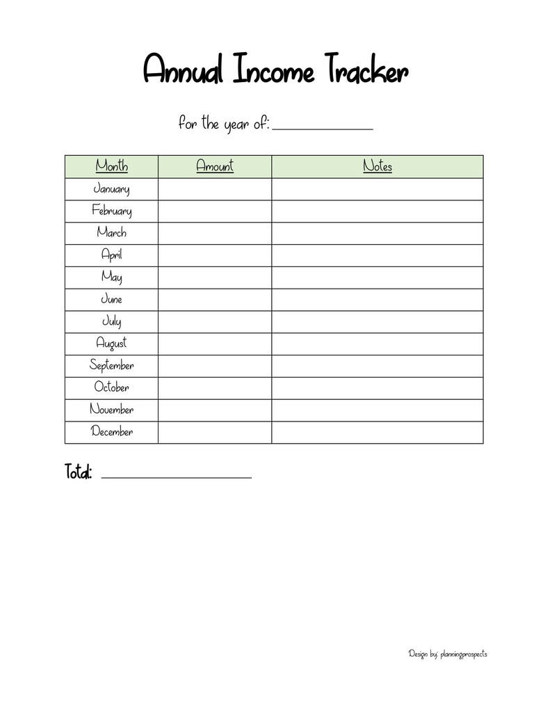 Annual Income Tracker Printable Etsy Australia