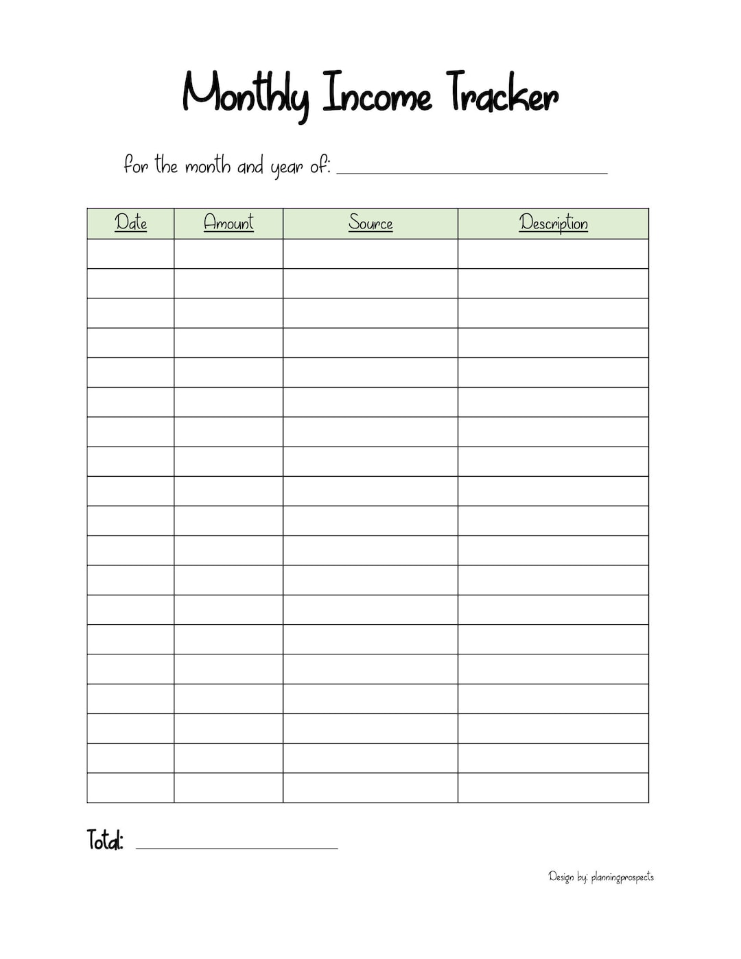 Monthly Income Tracker Printable