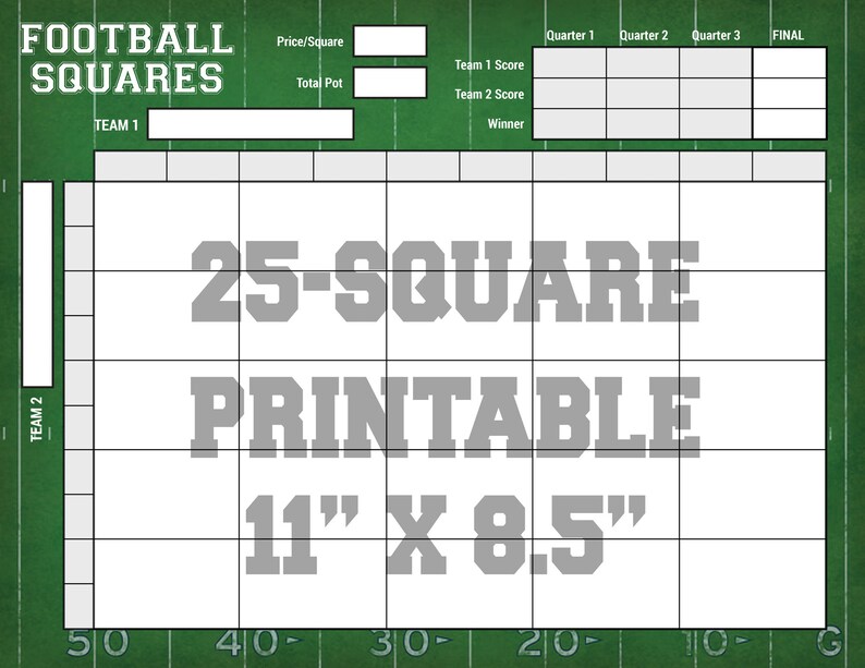 5x5 Football Squares (25 Squares) - Download & Print - ANY Football ...