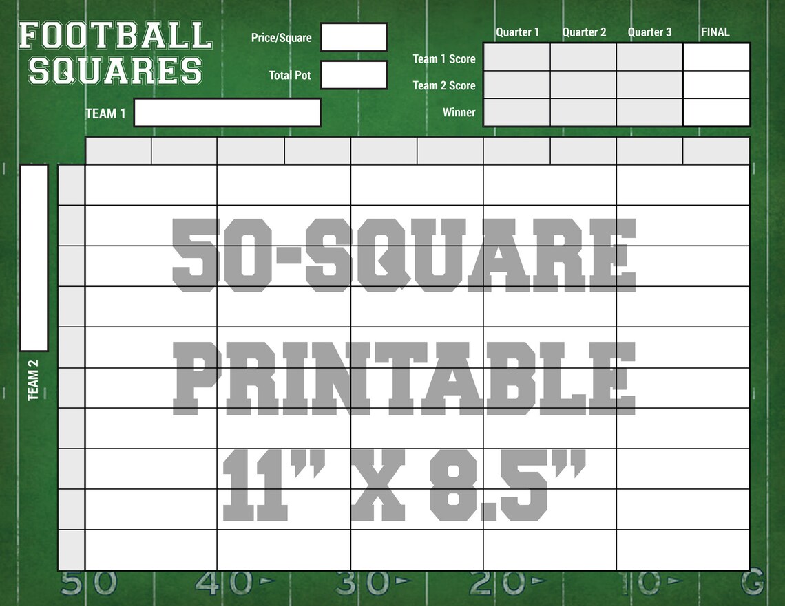 5x5 Football Squares 25 Squares Download & Print ANY Etsy