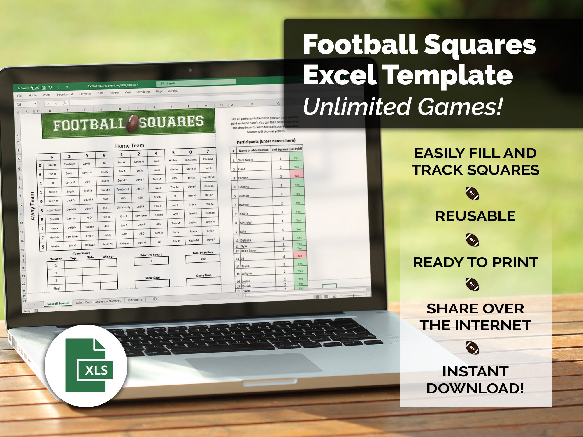 Football Squares Excel Template unlimited Games Football Pool Excel Football Squares Excel Template unlimited Games Football Pool Excel