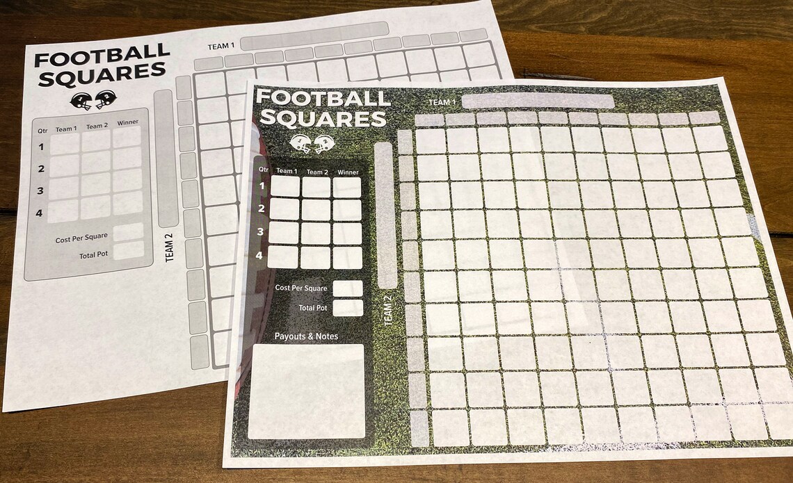 Printable Football Squares 4 Quarter Payouts 11x8.5 Download & Print Includes Black/white