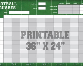 4-Quarter Football Squares - Download & Print - ANY Football Game - 36x24" - PRINTABLE Football Grid