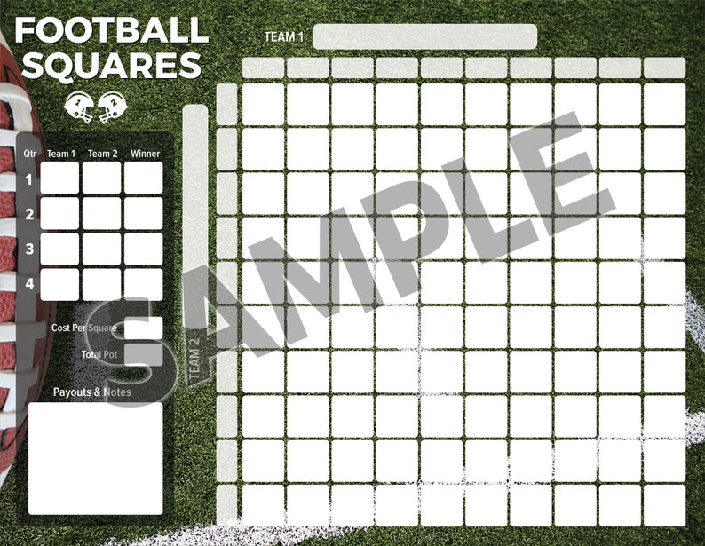 Printable Football Squares 4 Quarter Payouts 11x8.5 Download & Print