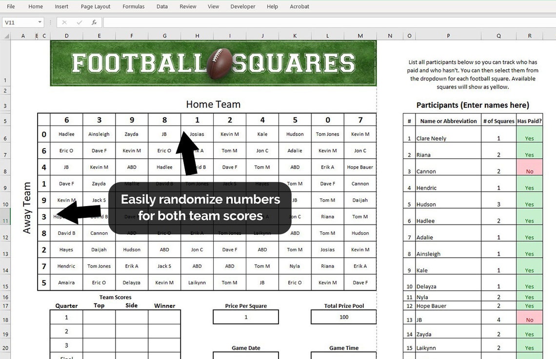 Football Squares Excel Template unlimited Games Football Pool Excel Football Squares Excel Template unlimited Games Football Pool Excel