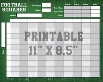 4-Quarter Football Squares - Download & Print - ANY Football Game - 11x8.5" - PRINTABLE Football Grid