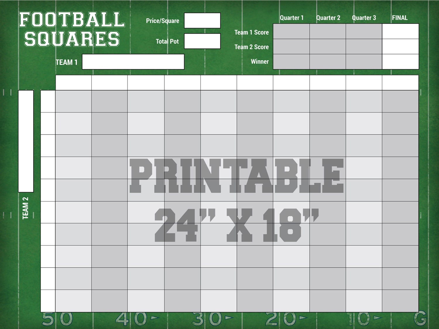 4quarter Football Squares Download & Print ANY Football Game 24x18