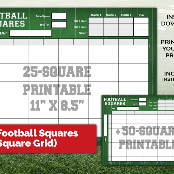 Super bowl squares 5x5 grid etsy