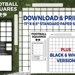 Printable Football Squares - 4 Quarter Payouts - 11x8.5&quot; Download & Print - Includes Black/White | Football  Pool | Super Bowl Squares Game