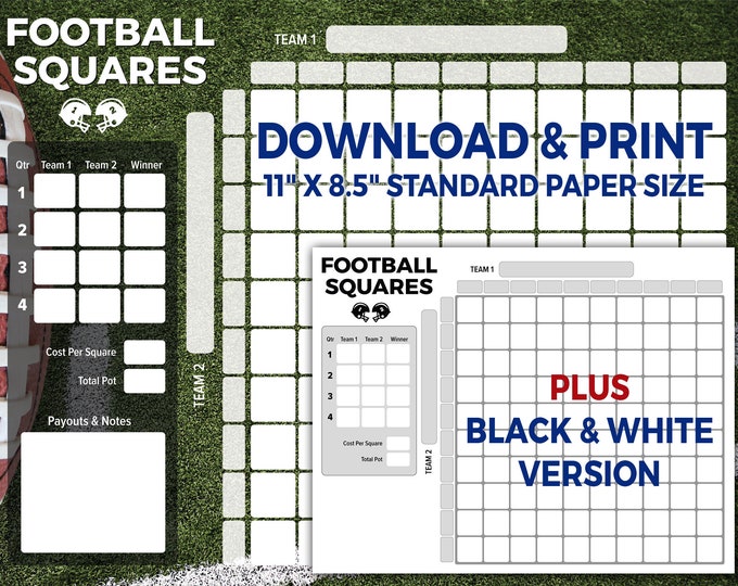 Printable Football Squares 4 Quarter Payouts 11x8.5 Download &amp; Print ...