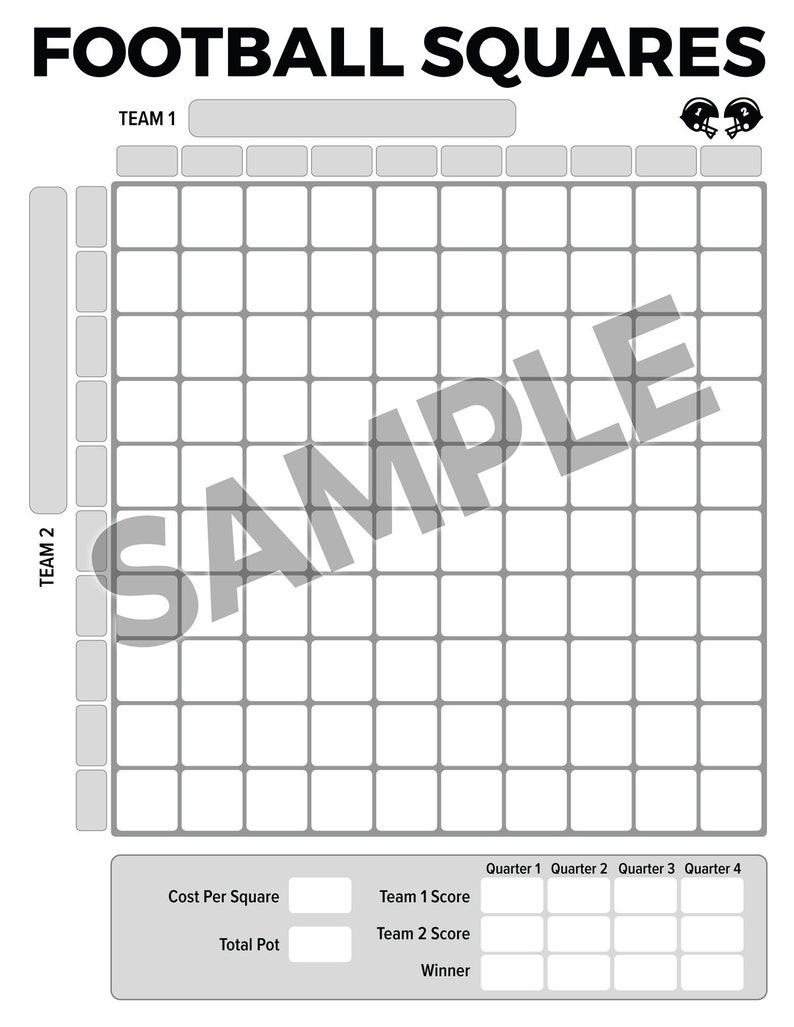 Printable Football Squares 4 Quarter Payouts 8.5x11 Download & Print