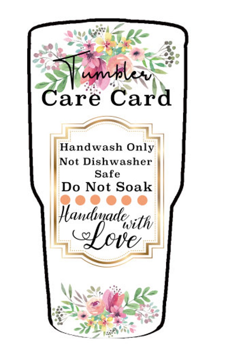 Tumbler Care Cards FREE SHIPPING Etsy