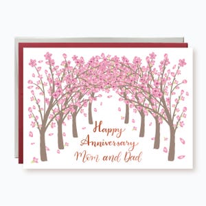 Happy Anniversary Card for Parents, Cherry Blossom Anniversary Card for Mom and Dad, Colorful Spring Flowers Card