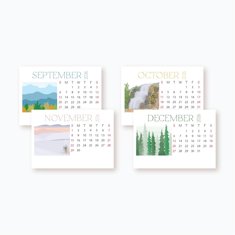 2026 - 2027 Mini Desk Calendar: Outdoorsy Nature Landscapes, Refill Cards, 3.5 x 2.5 inch image 4