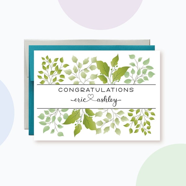 Personalized Greenery Wedding Card | Heart and Green Foliage Wedding Greetings | Congratulations Rustic Wedding Card | On your wedding day