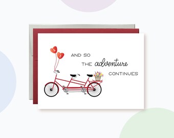 Personalized Tandem Bike Anniversary Card, and so the adventure continues Card for Husband, Bike with Flowers Anniversary Card for Wife