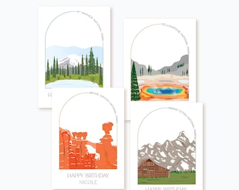 Elige un Parque Nacional, Tarjeta de Cumpleaños Personalizada: Sequoia, Saguaro, Joshua Tree, Grand Teton, Glacier, North Cascades, Mt Rainier